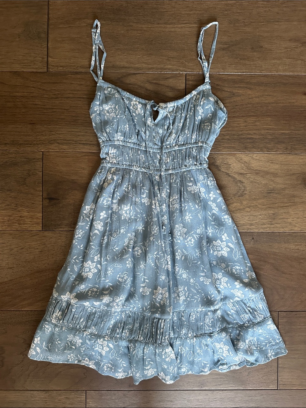 Hollister Tie back Mini Skort Dress, Light Blue Sundress, White Print, XS